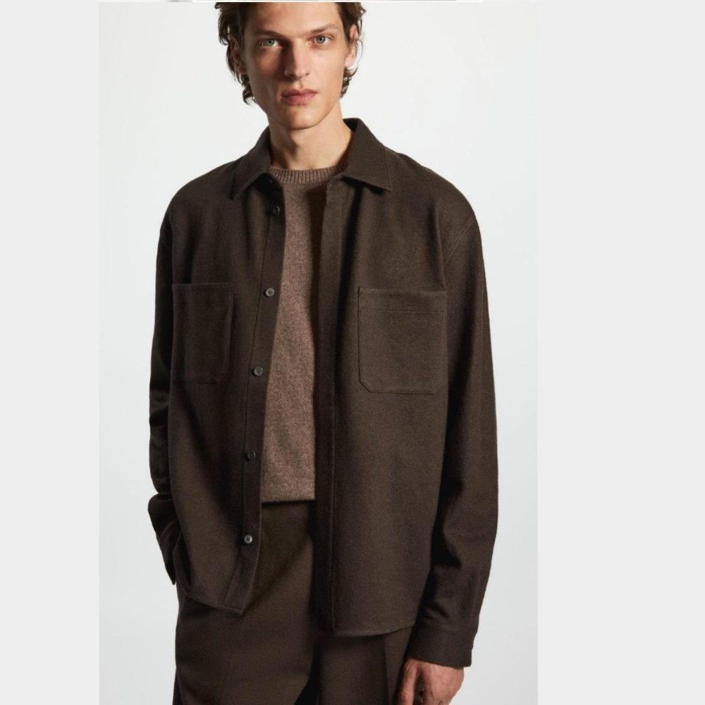 COS Relaxed-Fit Boiled Wool Overshirt in Brown